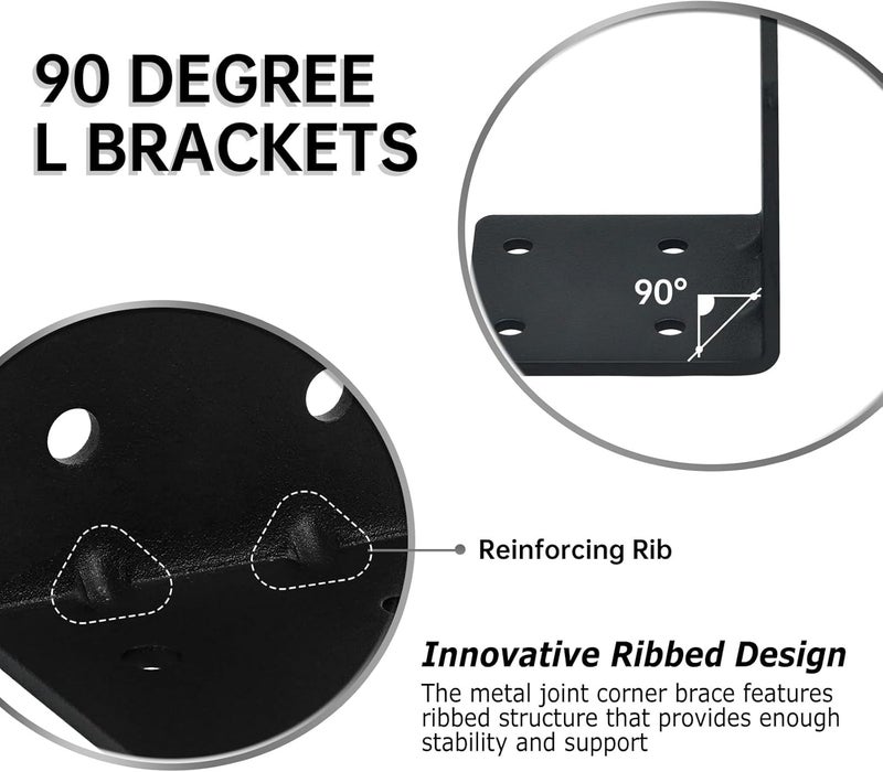 MOZCORN 8 Pack L Brackets for Wood Matte Black Strong Corner Brace, Ribbed Corner Brackets for Wood Projects Furniture Fix and Replacement, Easy to Install, 2.5 x 2.75 x 2.75 in - Image 3